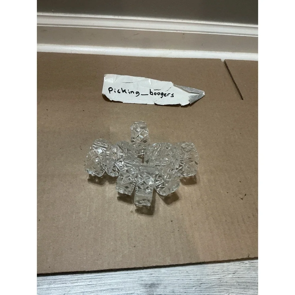 Vintage Napkin Rings Set of 8 Clear Diamond Cut Western Germany Mid Century